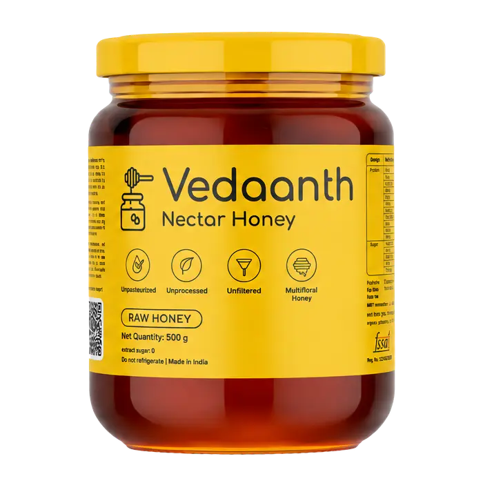 Vedaanth raw honey 500 g jar, unheated honey from Chitradurga, Karnataka